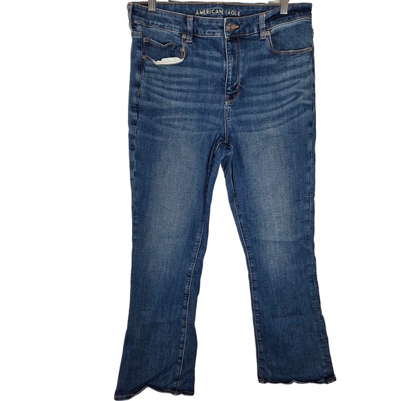 American Eagle Outfitters Denim - American Eagle Bootcut Jeans Mid Rise Raw Hem Stretch Medium‎ Wash